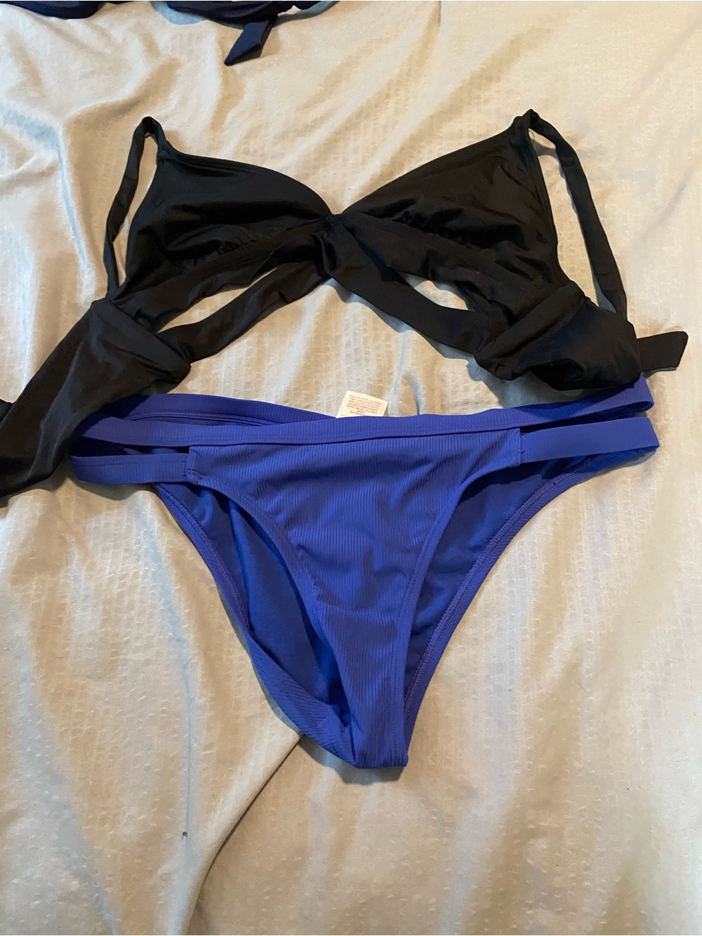 Xhilaration Black Twist Bikini Top with Blue Hipster Bottoms